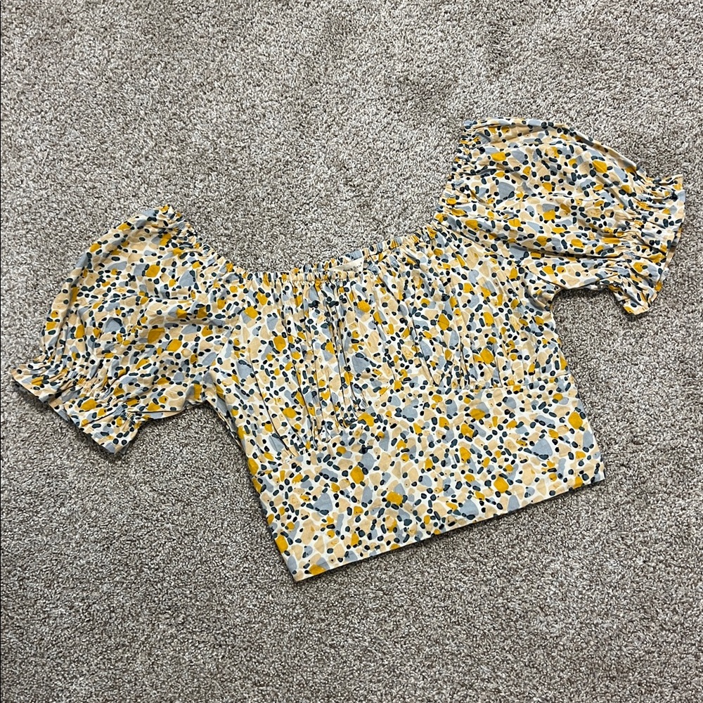 Bright Printed Puff Sleeve Crop Top
